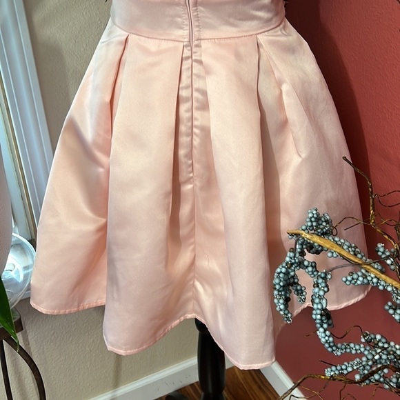 NEW Lulus Satin Light Pink Trendy Skater Dress with Rhinestones - Picture 10 of 15